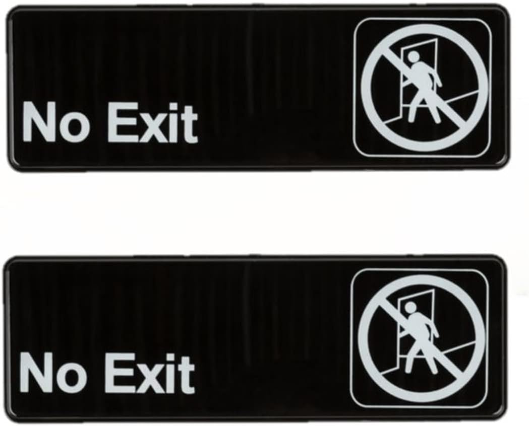 9" x 3" No Exit Sign with Easy Peel Self-Adhesive White on Black Color Set of 2- Door Sign Waterproof Self Adhesive Store Signs Indoor/Outdoor Warning Marker Home Business Use