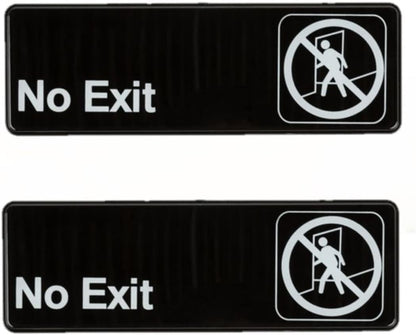 9" x 3" No Exit Sign with Easy Peel Self-Adhesive White on Black Color Set of 2- Door Sign Waterproof Self Adhesive Store Signs Indoor/Outdoor Warning Marker Home Business Use