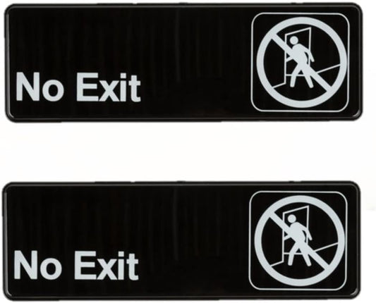 9" x 3" No Exit Sign with Easy Peel Self-Adhesive White on Black Color Set of 2- Door Sign Waterproof Self Adhesive Store Signs Indoor/Outdoor Warning Marker Home Business Use