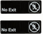 9" x 3" No Exit Sign with Easy Peel Self-Adhesive White on Black Color Set of 2- Door Sign Waterproof Self Adhesive Store Signs Indoor/Outdoor Warning Marker Home Business Use