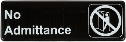 9" x 3" No Admittance Sign with Easy Peel Self-Adhesive White on Black Color Set of 2- Door Sign Waterproof Self Adhesive Store Signs Indoor/Outdoor Warning Marker Home Business Use