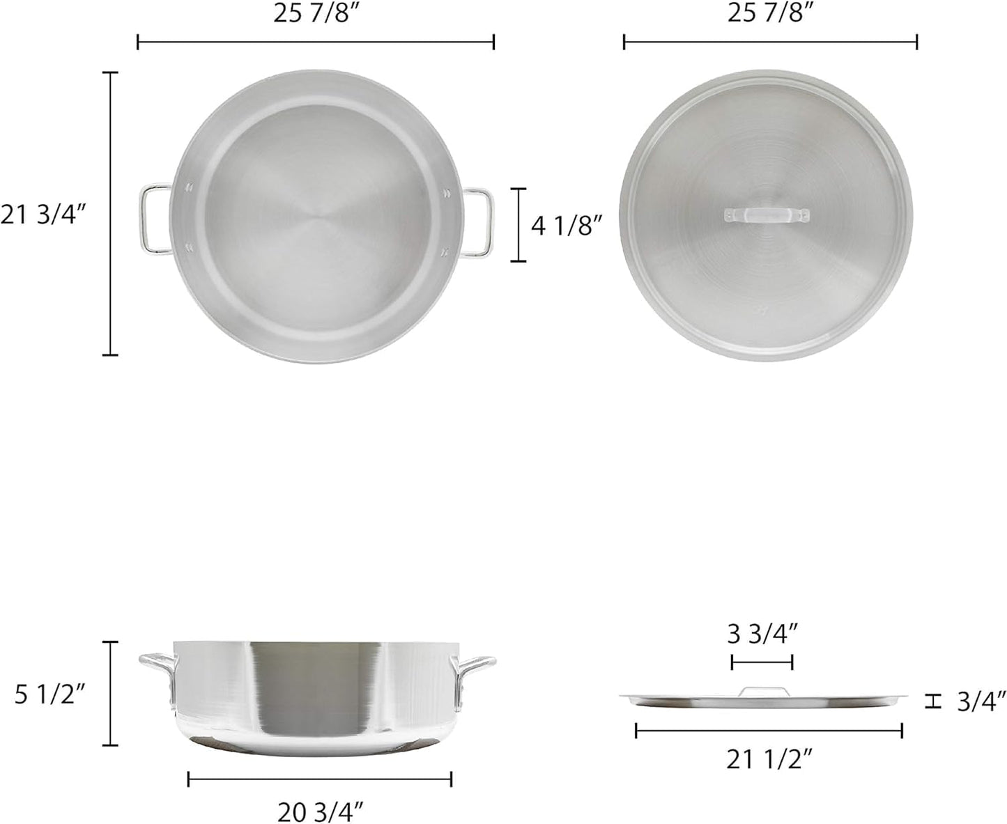 Aluminum Brazier Pot with Cover 6mm Thickness- Heavy Weight Cookware Braiser Pan Braising Pan Perfect Roasting Baking Sauteing Searing and Pan Frying Mirror-Finished