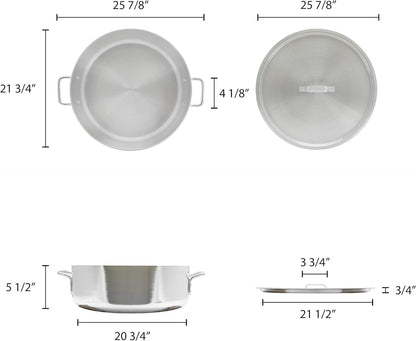 Aluminum Brazier Pot with Cover 6mm Thickness- Heavy Weight Cookware Braiser Pan Braising Pan Perfect Roasting Baking Sauteing Searing and Pan Frying Mirror-Finished