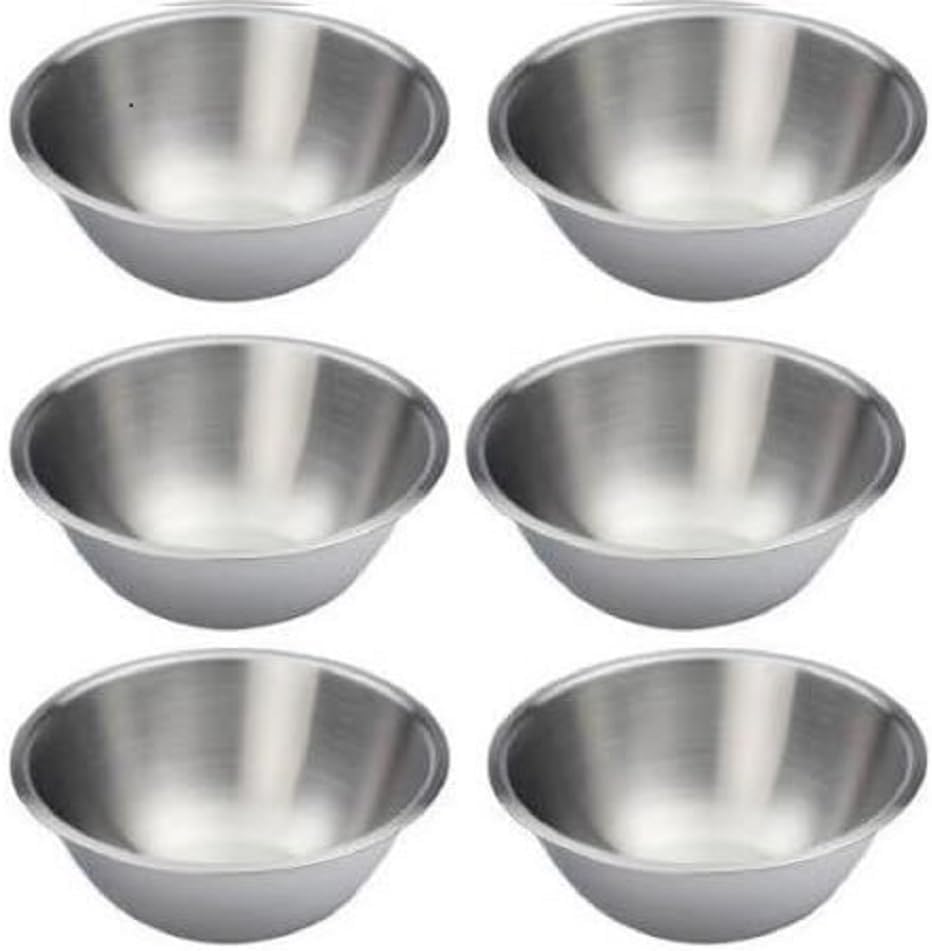 Stainless Steel Mixing Bowls - 6.5" Wide - Flat Bottom and Rim
