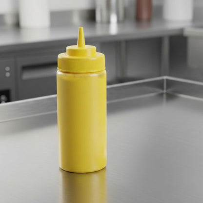 Set of 6 Squeeze Condiment Wide Mouth Dispensing Bottles - Plastic Squeeze Bottle for Sauces Spreads Ketchup Mustard Mayo Hot sauces and Olive oil
