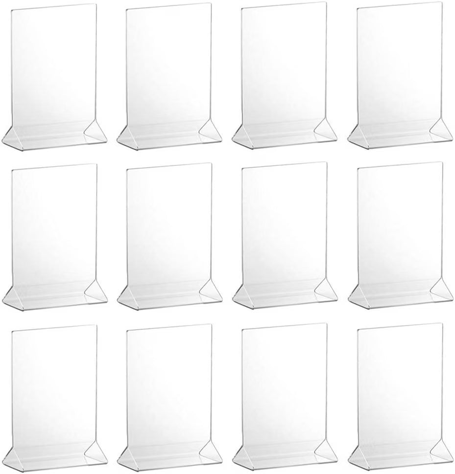 4” x 6” Acrylic Menu Sign Photo Table Holders Clear- Upright Table Desk Displays Double Sided Table Menu Stands Picture Frames for Wedding Table Numbers Restaurant Signs