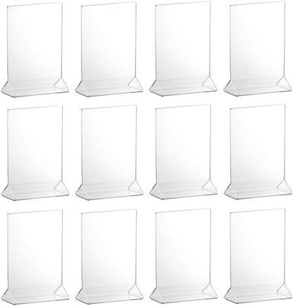 4” x 6” Acrylic Menu Sign Photo Table Holders Clear- Upright Table Desk Displays Double Sided Table Menu Stands Picture Frames for Wedding Table Numbers Restaurant Signs