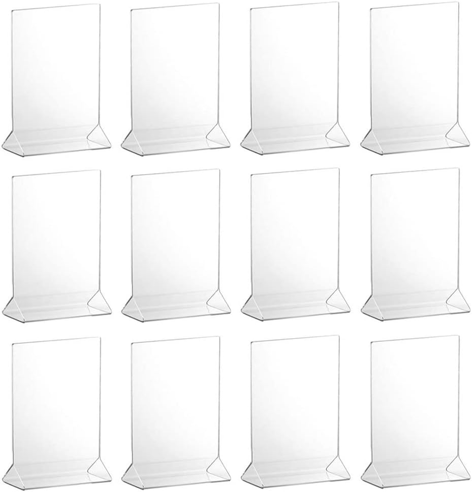4” x 6” Acrylic Menu Sign Photo Table Holders Clear- Upright Table Desk Displays Double Sided Table Menu Stands Picture Frames for Wedding Table Numbers Restaurant Signs