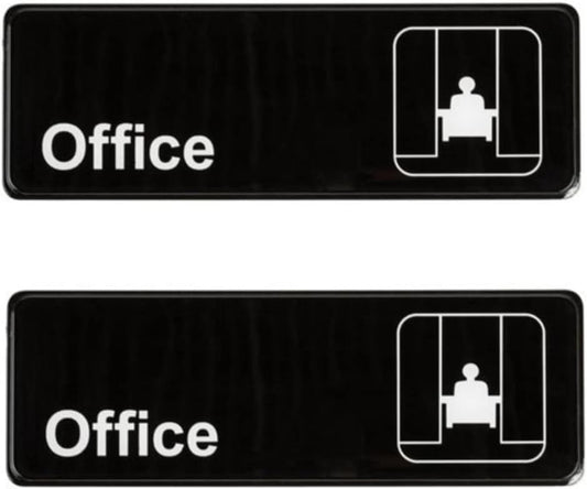 9" x 3" Office Sign with Easy Peel Self-Adhesive White on Black Color Set of 2- Door Sign Waterproof Self Adhesive Store Signs Indoor/Outdoor Warning Marker Home Business Use
