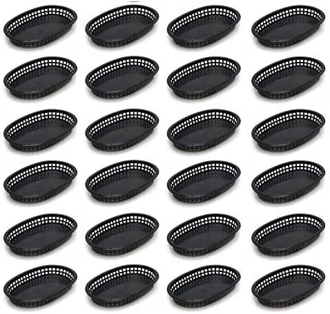 10-3/4" Oblong Fast Food Basket Plastic Set of 12- Fry Fast Food Reusable Foodservice Restaurant Diner Tray Plates Restaurant Deli Serving Chicken Burgers Sandwiches & Fries