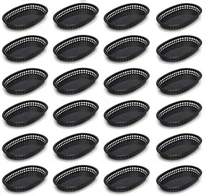 10-3/4" Oblong Fast Food Basket Plastic Set of 12- Fry Fast Food Reusable Foodservice Restaurant Diner Tray Plates Restaurant Deli Serving Chicken Burgers Sandwiches & Fries