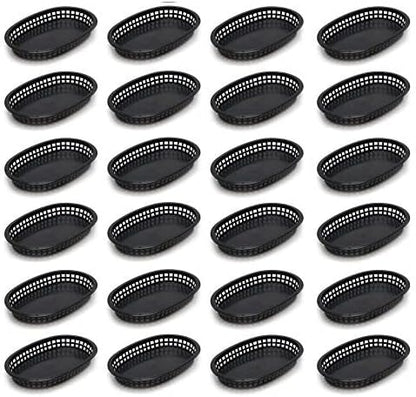 10-3/4" Oblong Fast Food Basket Plastic Set of 12- Fry Fast Food Reusable Foodservice Restaurant Diner Tray Plates Restaurant Deli Serving Chicken Burgers Sandwiches & Fries