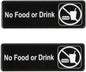9" x 3" No Food or Drink Sign with Easy Peel Self-Adhesive White on Black Color Set of 2- Door Sign Waterproof Self Adhesive Store Signs Indoor/Outdoor Warning Marker Home Business Use