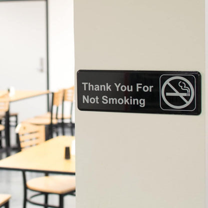 9" x 3" Thank you For Not Smoking Sign with Easy Peel Self-Adhesive White on Black Color Set of 2- Door Sign Waterproof Self Adhesive Store Signs Indoor/Outdoor Warning Marker Home Business Use