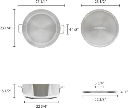 Aluminum Brazier Pot with Cover 6mm Thickness- Heavy Weight Cookware Braiser Pan Braising Pan Perfect Roasting Baking Sauteing Searing and Pan Frying Mirror-Finished