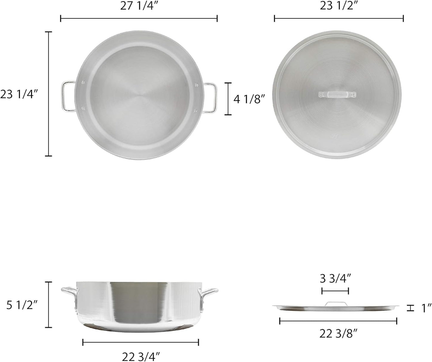 Aluminum Brazier Pot with Cover 6mm Thickness- Heavy Weight Cookware Braiser Pan Braising Pan Perfect Roasting Baking Sauteing Searing and Pan Frying Mirror-Finished
