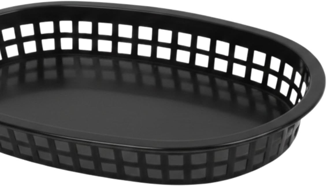 10-3/4" Oblong Fast Food Basket Plastic Set of 12- Fry Fast Food Reusable Foodservice Restaurant Diner Tray Plates Restaurant Deli Serving Chicken Burgers Sandwiches & Fries