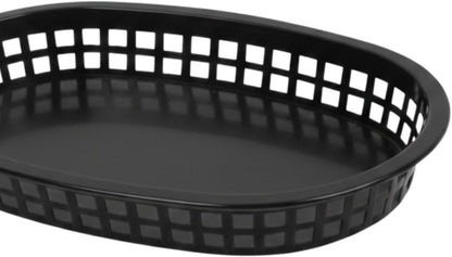 10-3/4" Oblong Fast Food Basket Plastic Set of 12- Fry Fast Food Reusable Foodservice Restaurant Diner Tray Plates Restaurant Deli Serving Chicken Burgers Sandwiches & Fries
