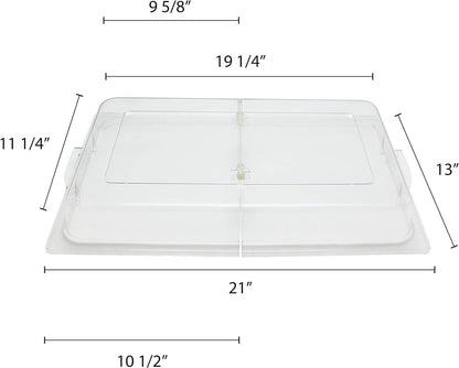 21" x 13" x 3" Full Size Polycarbonate Hinged Dome Cover Opens on both ends Clear Color- Food Pan Cover Pastry Cover Display Cover Serving Platter Covers Clear Food Pan