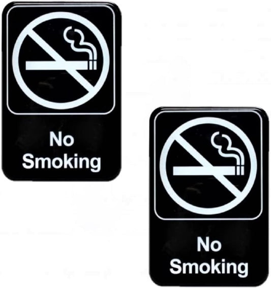 6" x 9" No Smoking Sign with Easy Peel Self-Adhesive White on Black Color Set of 2- Waterproof Self Adhesive Store Signs Indoor/Outdoor Warning Marker Home Business Use