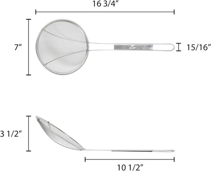 Round Fine Mesh Wire Skimmer Nickel Plated- Kitchen Utensil Food Strainer Skimmer Spoon for Cooking Sieve Sifters Rice Quinoa Pasta Fruits Vegetables etc.