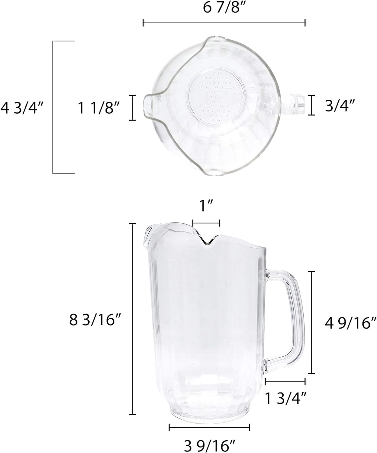 Three Spouts Water Pitcher Polycarbonate Clear Color Set of 2 - Beverage Serveware Carafe Clear Pitcher for Mimosa Bar Brunch Cold Water Juice Milk Iced Tea Lemonade