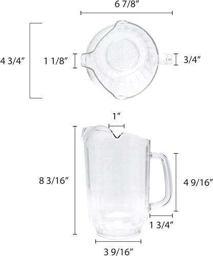 Three Spouts Water Pitcher Polycarbonate Clear Color Set of 2 - Beverage Serveware Carafe Clear Pitcher for Mimosa Bar Brunch Cold Water Juice Milk Iced Tea Lemonade
