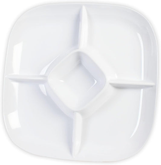 15” x 15” Chip and Dip Platter Passion Melamine - Snack Platters Divided Party Bowl Serving Dishes Set for Chips Salsa Veggies Dip Fruit Snacks for Party Entertaining