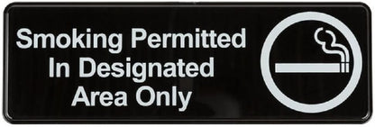 9" x 3" Smoking Permitted in Designated Area Only Sign with Easy Peel Self-Adhesive White on Black Color Set of 2- Door Sign Waterproof Self Adhesive Store Signs Indoor/Outdoor Warning Marker Home Business Use