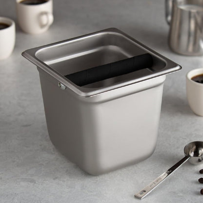 Deep Commercial Grade Stainless Steel Coffee Knock Box with Rubber Knock Bar 0.6mm Thickness- Durable Barista Espresso Knock Box Perfect for Restaurant Cafes Home