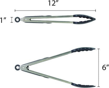 Stainless Steel Utility Tong with Silicone Tips Handles - Non-Slip Silicone Sliding Locking Ring Cooking Tongs Kitchen Tongs Metal BBQ Tongs Perfect for Home and Restaurants