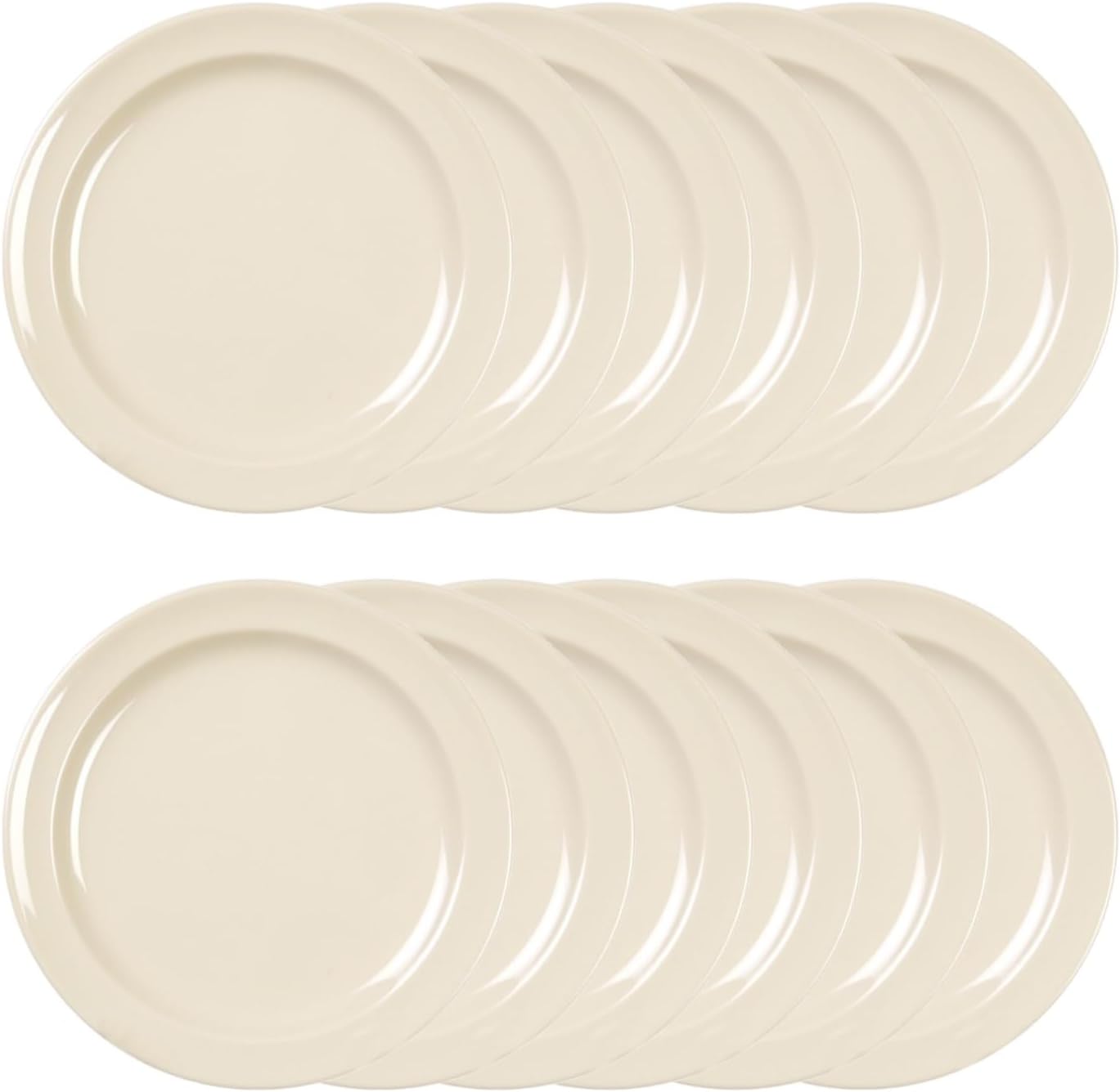 Round Plate Melamine Set of 12- Reusable Plates Kitchen Plates Dinnerware Serving Platter Dishes Dishwasher Safe Break-Resistant for Home Kitchen