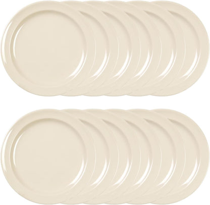 Round Plate Melamine Set of 12- Reusable Plates Kitchen Plates Dinnerware Serving Platter Dishes Dishwasher Safe Break-Resistant for Home Kitchen