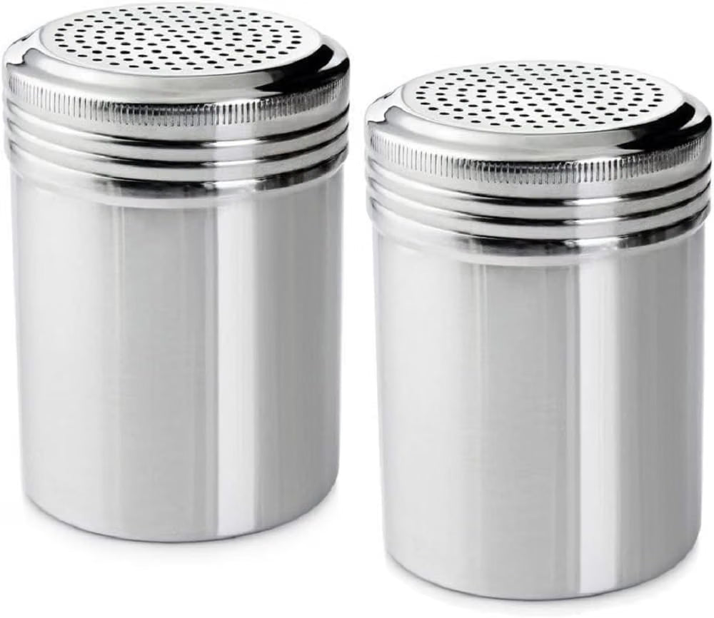 10 oz. Dredge Shaker with/without Handle Aluminum Set of 2 - Seasonings Spice Shakers With Holes and Lids Ideal for Salt Spice Sugar Flour Perfect for Home Kitchen