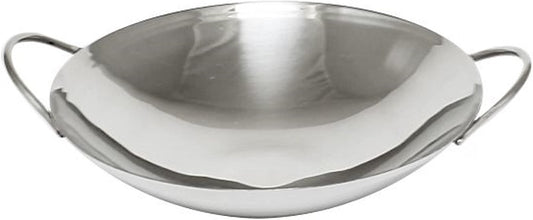 8” Stainless Steel Wok Dual- handled- Traditional Canton Style Round Bottom Wok for Kitchen Home Restaurant Cookware Chinese Wok Stir Fry Pans Traditional Woks Grilling Frying Steaming