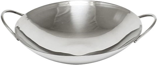 8” Stainless Steel Wok Dual- handled- Traditional Canton Style Round Bottom Wok for Kitchen Home Restaurant Cookware Chinese Wok Stir Fry Pans Traditional Woks Grilling Frying Steaming