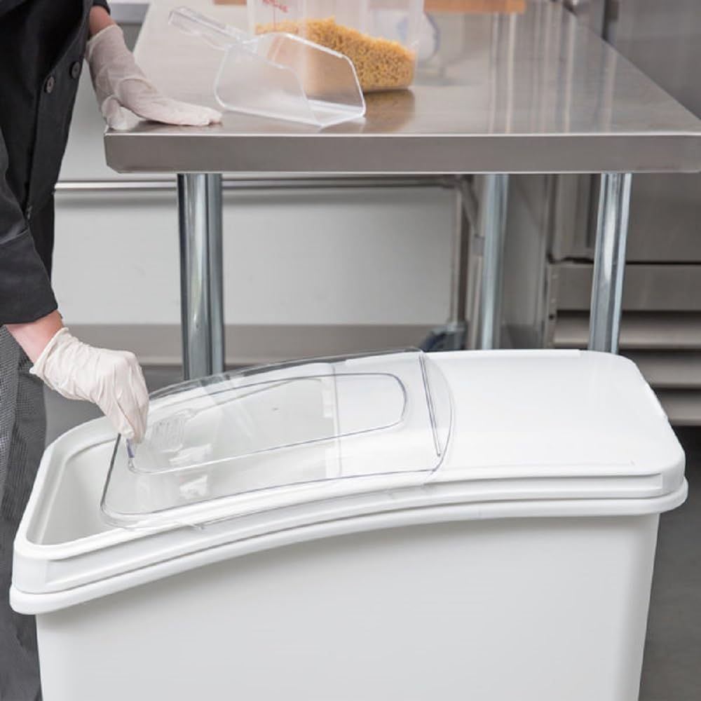 (40 Cups) Shelf Ingredient Bin White with Clear Flip Top Lid & Measuring Scoop- Stackable Plastic Kitchen Pantry Storage Bin for Dry Food Flour Sugar Kitchen Restaurant