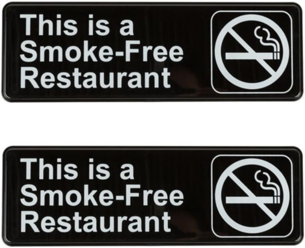 9" x 3" This is a Smoke-Free Restaurant Sign with Easy Peel Self-Adhesive White on Black Color Set of 2- Door Sign Waterproof Self Adhesive Store Signs Indoor/Outdoor Warning Marker Home Business Use