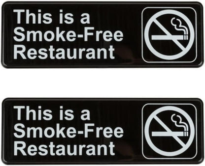 9" x 3" This is a Smoke-Free Restaurant Sign with Easy Peel Self-Adhesive White on Black Color Set of 2- Door Sign Waterproof Self Adhesive Store Signs Indoor/Outdoor Warning Marker Home Business Use