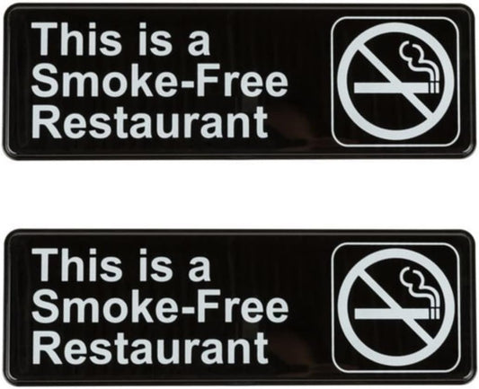 9" x 3" This is a Smoke-Free Restaurant Sign with Easy Peel Self-Adhesive White on Black Color Set of 2- Door Sign Waterproof Self Adhesive Store Signs Indoor/Outdoor Warning Marker Home Business Use