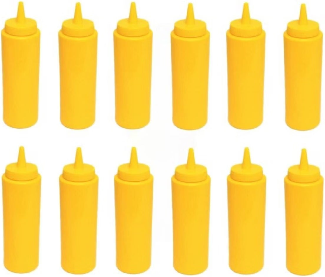 Set of 12 Squeeze Condiment Dispensing Bottles 8 oz - Plastic Squeeze Bottle For Sauces Spreads Ketchup Mustard Mayo Hot sauces and Olive oil