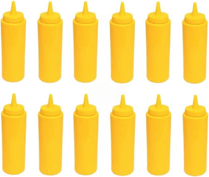 Set of 12 Squeeze Condiment Dispensing Bottles 8 oz - Plastic Squeeze Bottle For Sauces Spreads Ketchup Mustard Mayo Hot sauces and Olive oil