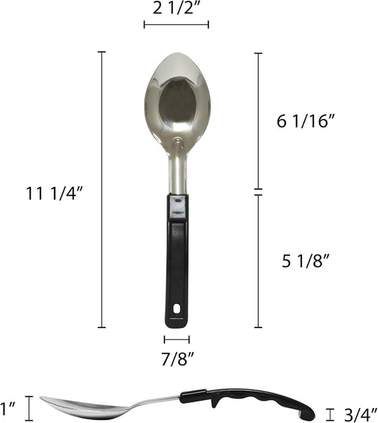 Basting Spoon Stainless Steel with Black Plastic Handle- Basting Spoon Utensil Spoon for Mixing Stirring Cooking & Serving Kitchen Accessories Restaurants and at Home