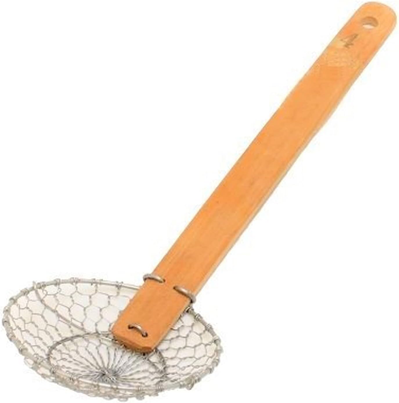 Mesh Skimmer Galvanized Steel with Natural Bamboo Handle- Spider Strainer Ladle Kitchen Frying Food Pasta Spaghetti for Cooking and Frying Pasta Strainer Spoon