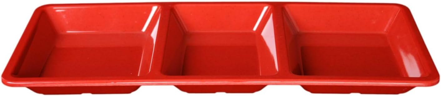 28 oz Rectangular 3-Section Tray Passion Melamine - Dishwasher Safe Serving Bowl Dipping Sauce Dishes Sauce Bowls for Dips Chips Veggies Fruits Home Restaurants