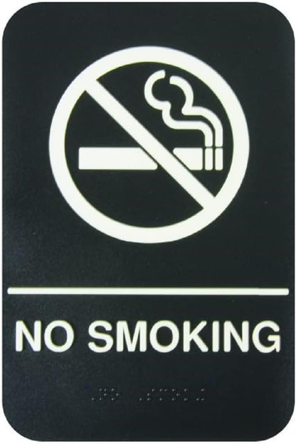 6" x 9" No Smoking Sign with Braille Easy Peel Self-Adhesive White on Black Color Set of 2- Waterproof Self Adhesive Store Signs Indoor/Outdoor Warning Marker Home Business Use