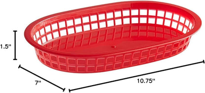10-3/4" Oblong Fast Food Basket Plastic Set of 12- Fry Fast Food Reusable Foodservice Restaurant Diner Tray Plates Restaurant Deli Serving Chicken Burgers Sandwiches & Fries
