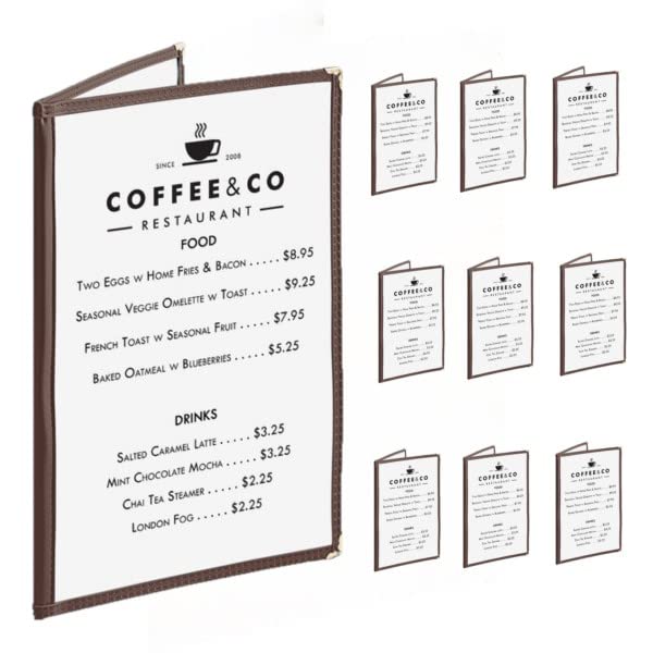 8-1/2” x 11” Double Fold Restaurant Menu Covers 2 Page 4 View Set of 10- Crystal Clear Menu Covers Fits A4 Size Paper Menu Sleeve Folder Menu Book Holders for Bar Cafe Restaurant