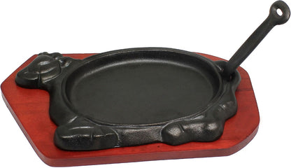 3 Piece Oval Cast Iron Sizzle Platter Set - Sizzler Plates Skillet Set Fajita Plate Fajita Pan With Wooden Base Perfect for Meats Steak Fish And Vegetables