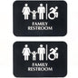 9" x 6" Family Restroom/Accessible Restroom Sign with Braille with Easy Peel Self-Adhesive White on Black Color Set of 2- Door Sign Waterproof Self Adhesive Store Signs Indoor/Outdoor Warning Marker Home Business Use